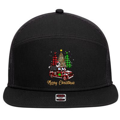 Border Collie Riding Red Truck Xmas Merry Christmas Gift 7 Panel Mesh Trucker Snapback Hat