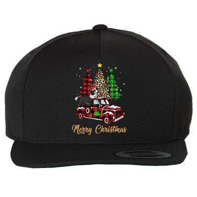 Border Collie Riding Red Truck Xmas Merry Christmas Gift Wool Snapback Cap