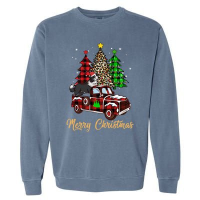 Border Collie Riding Red Truck Xmas Merry Christmas Gift Garment-Dyed Sweatshirt