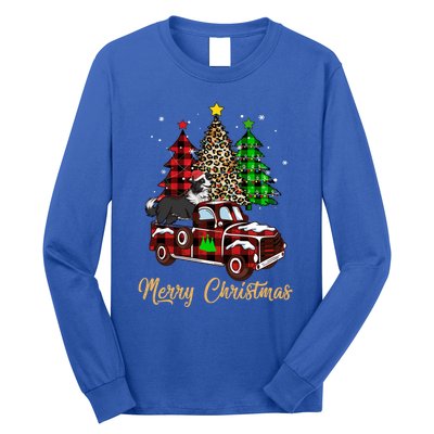 Border Collie Riding Red Truck Xmas Merry Christmas Gift Long Sleeve Shirt