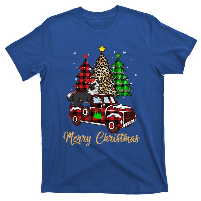 Border Collie Riding Red Truck Xmas Merry Christmas Gift T-Shirt