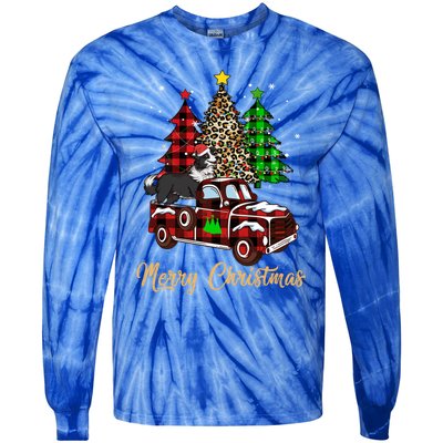 Border Collie Riding Red Truck Xmas Merry Christmas Gift Tie-Dye Long Sleeve Shirt