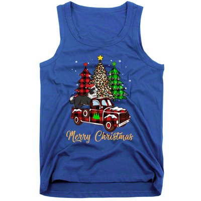 Border Collie Riding Red Truck Xmas Merry Christmas Gift Tank Top