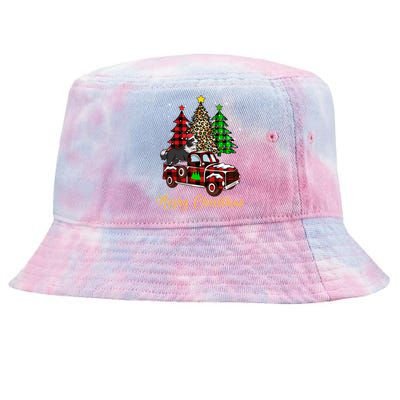 Border Collie Riding Red Truck Xmas Merry Christmas Gift Tie-Dyed Bucket Hat