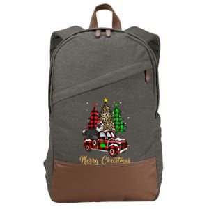 Border Collie Riding Red Truck Xmas Merry Christmas Gift Cotton Canvas Backpack