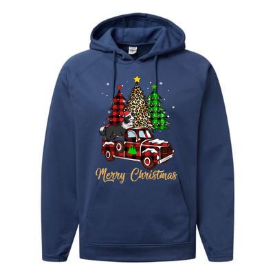 Border Collie Riding Red Truck Xmas Merry Christmas Gift Performance Fleece Hoodie