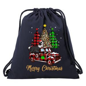 Border Collie Riding Red Truck Xmas Merry Christmas Gift Drawstring Bag