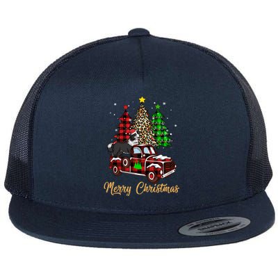 Border Collie Riding Red Truck Xmas Merry Christmas Gift Flat Bill Trucker Hat