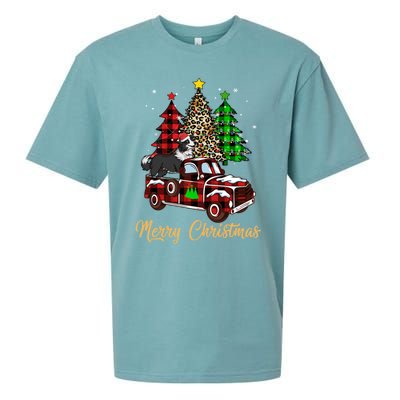 Border Collie Riding Red Truck Xmas Merry Christmas Gift Sueded Cloud Jersey T-Shirt