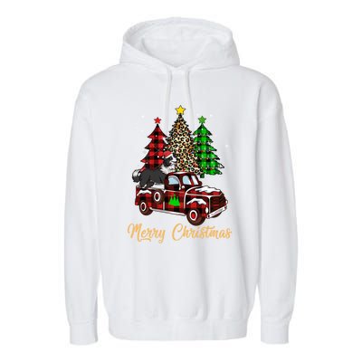 Border Collie Riding Red Truck Xmas Merry Christmas Gift Garment-Dyed Fleece Hoodie