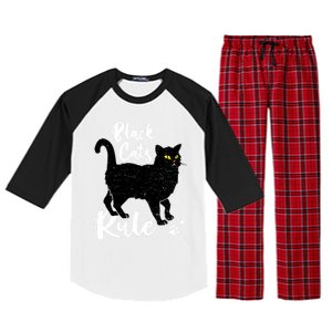 Black Cats Rule Funny Cat Mom Cat Dad Kitty Kitten Lover Gift Raglan Sleeve Pajama Set