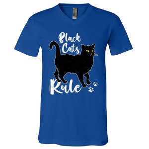 Black Cats Rule Funny Cat Mom Cat Dad Kitty Kitten Lover Gift V-Neck T-Shirt