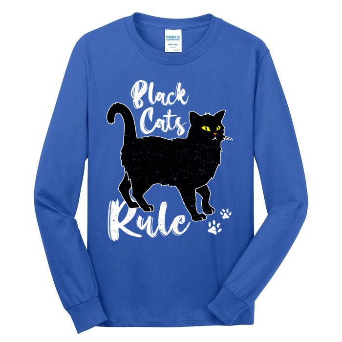 Black Cats Rule Funny Cat Mom Cat Dad Kitty Kitten Lover Gift Tall Long Sleeve T-Shirt