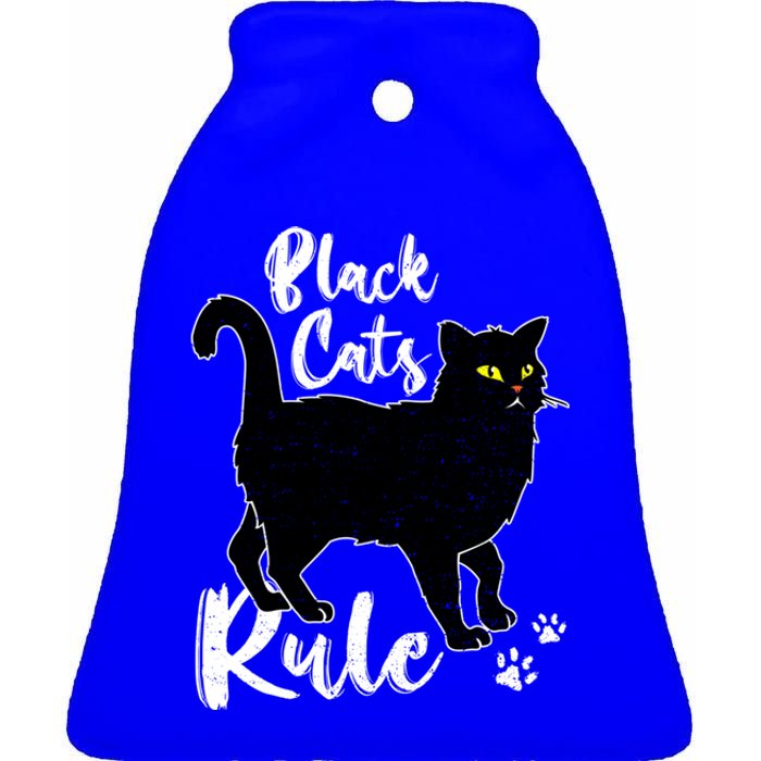 Black Cats Rule Funny Cat Mom Cat Dad Kitty Kitten Lover Gift Ceramic Bell Ornament