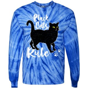 Black Cats Rule Funny Cat Mom Cat Dad Kitty Kitten Lover Gift Tie-Dye Long Sleeve Shirt