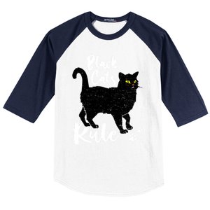 Black Cats Rule Funny Cat Mom Cat Dad Kitty Kitten Lover Gift Baseball Sleeve Shirt