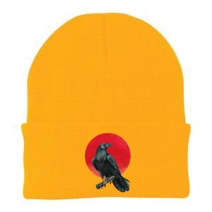 Black Crow Red Moon Knit Cap Winter Beanie