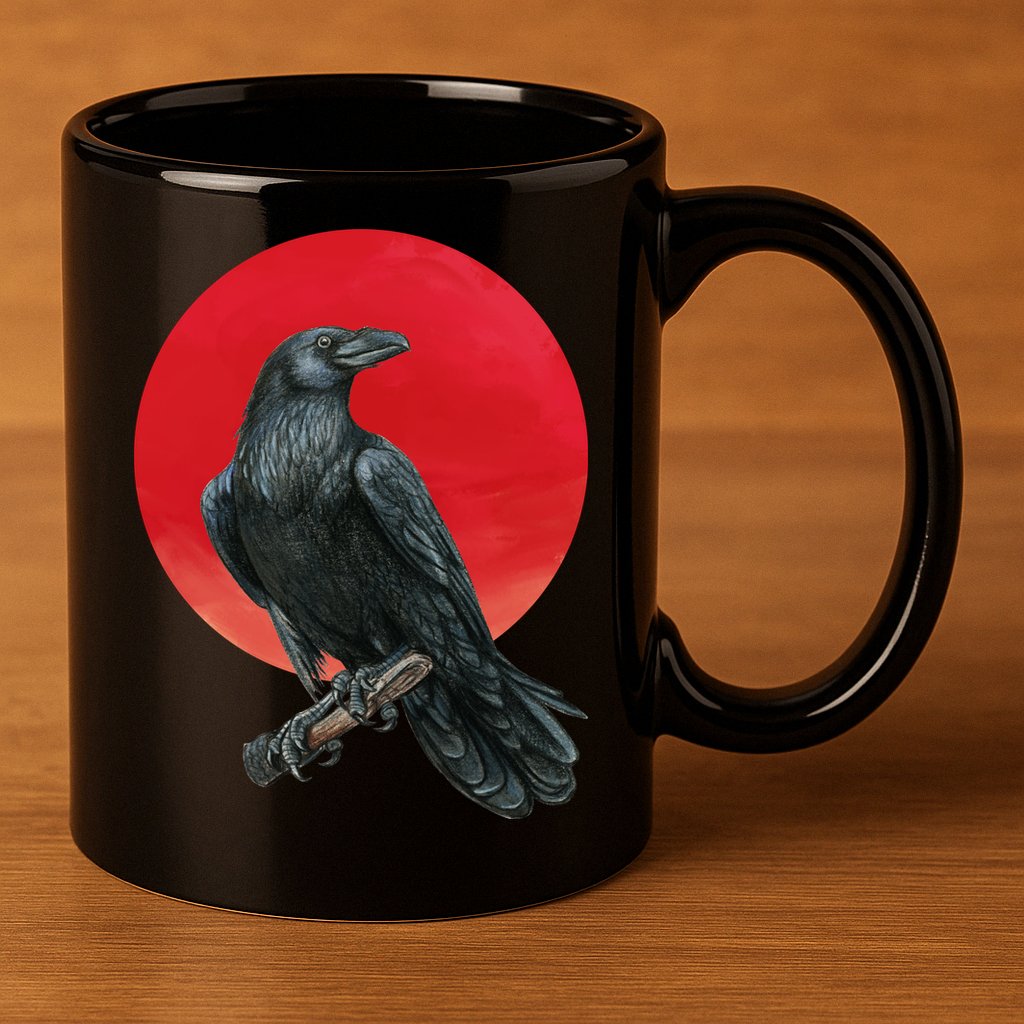 Black Crow Red Moon 11oz C Handle Ceramic Mug