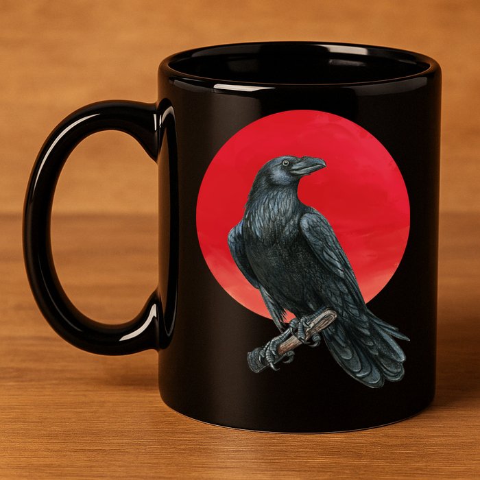 Black Crow Red Moon 11oz C Handle Ceramic Mug