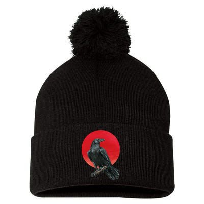 Black Crow Red Moon Pom Pom 12in Knit Beanie