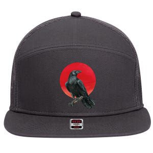 Black Crow Red Moon 7 Panel Mesh Trucker Snapback Hat