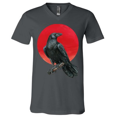 Black Crow Red Moon V-Neck T-Shirt