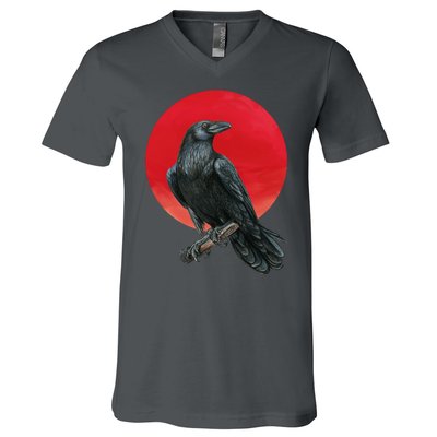 Black Crow Red Moon V-Neck T-Shirt