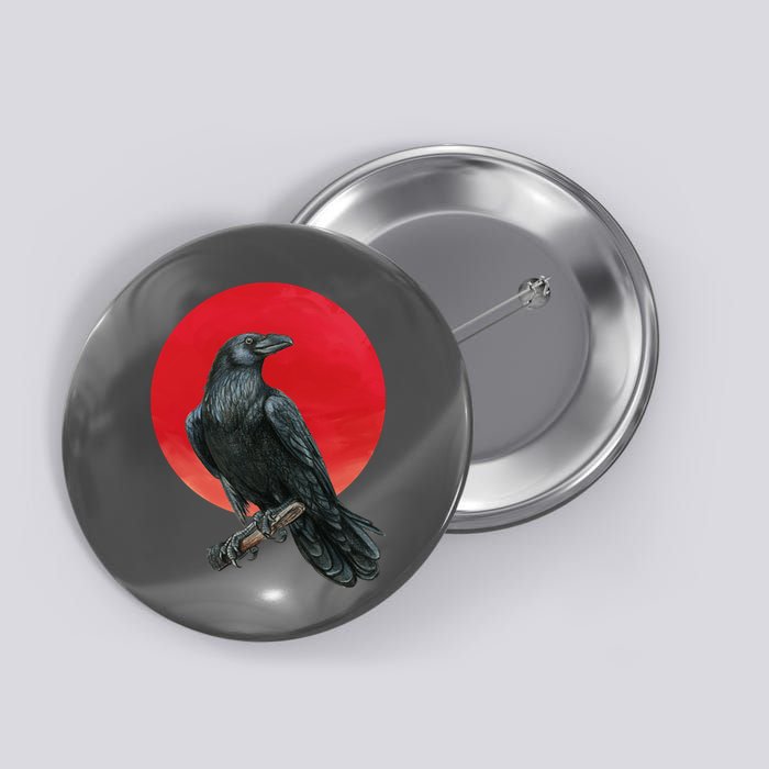 Black Crow Red Moon Button
