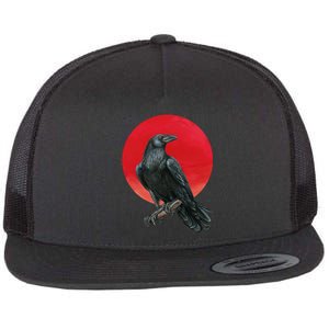 Black Crow Red Moon Flat Bill Trucker Hat