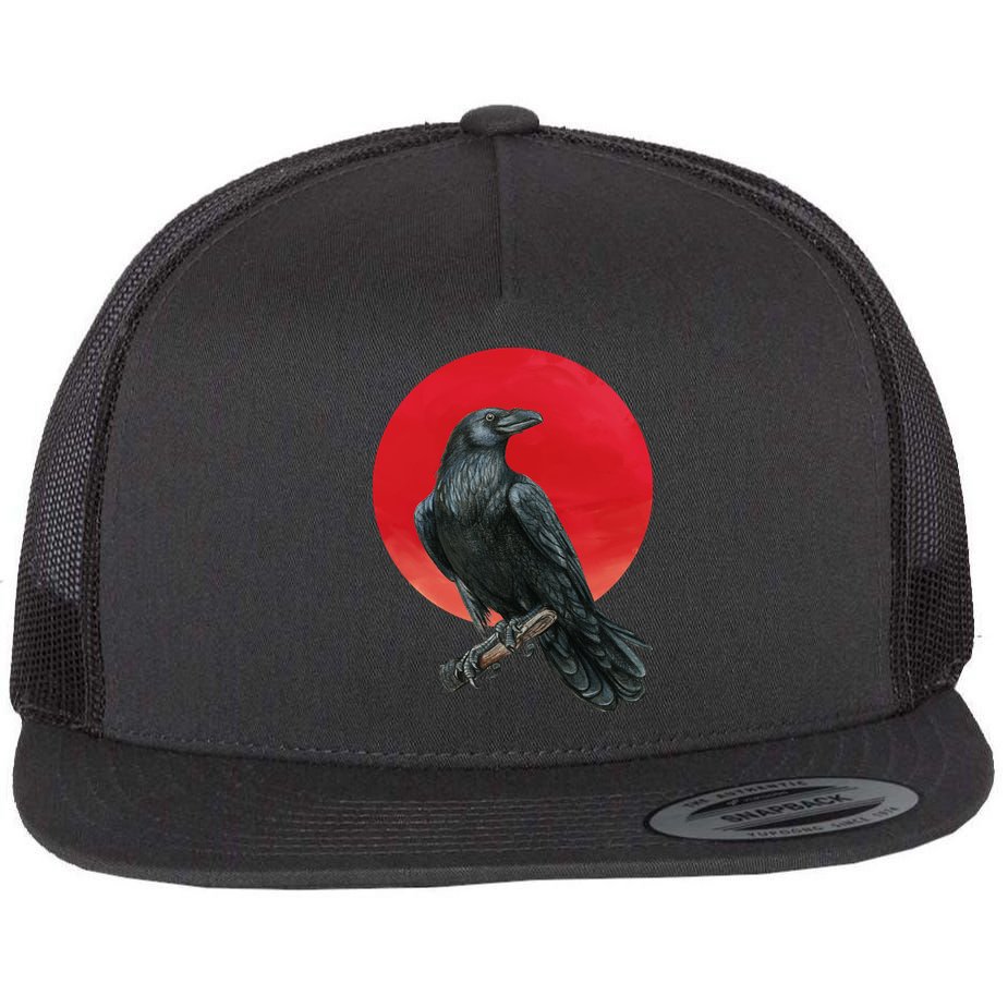 Black Crow Red Moon Flat Bill Trucker Hat