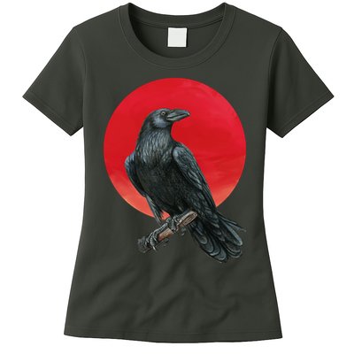 Black Crow Red Moon Womens T-Shirt