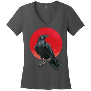 Black Crow Red Moon Women's V-Neck T-Shirt