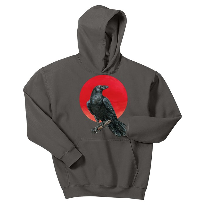 Black Crow Red Moon Kids Hoodie