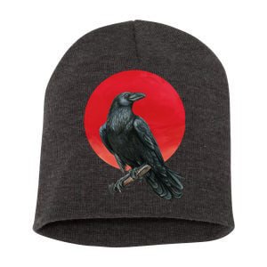 Black Crow Red Moon Short Acrylic Beanie