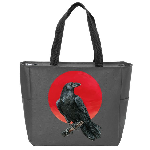 Black Crow Red Moon Zip Tote Bag