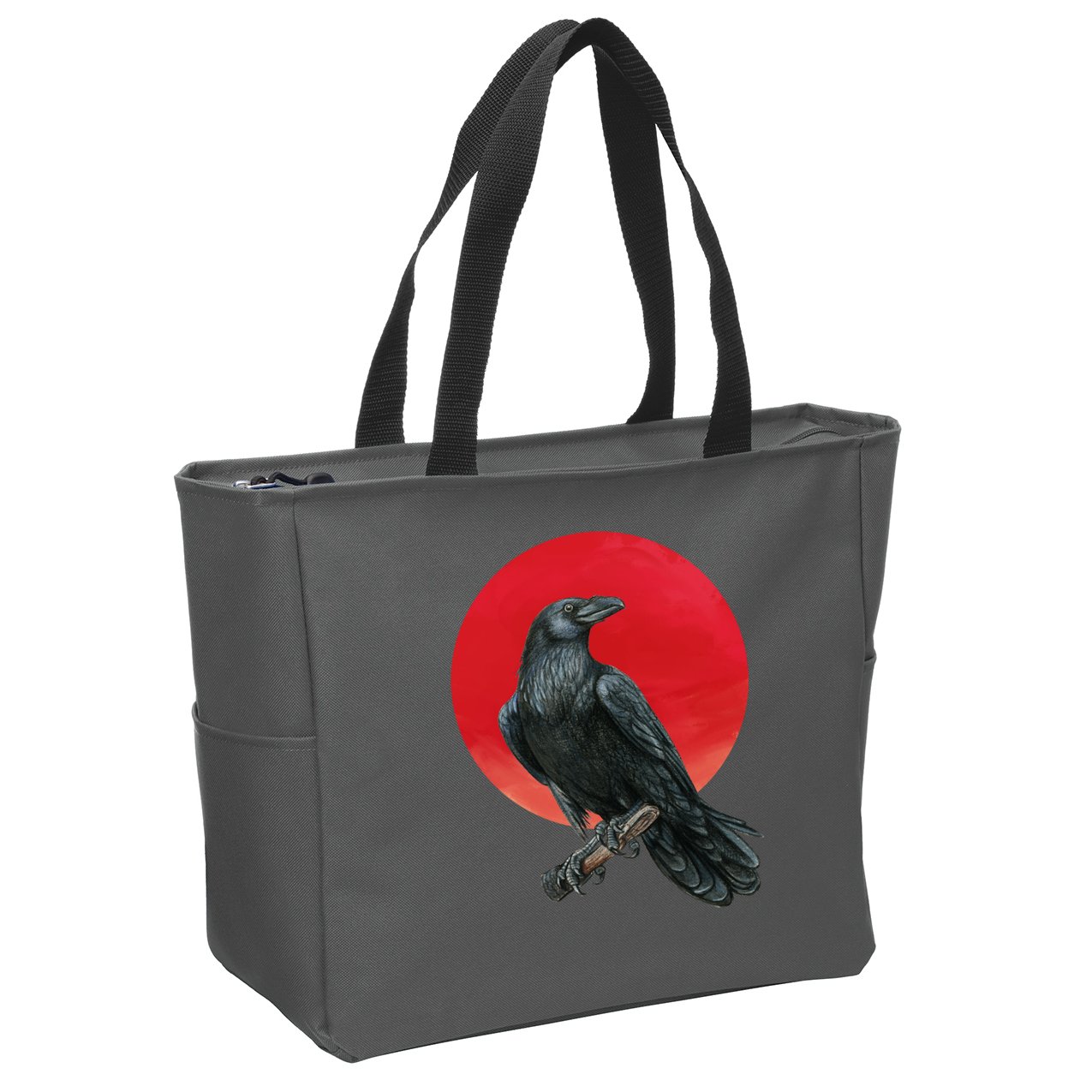 Black Crow Red Moon Zip Tote Bag
