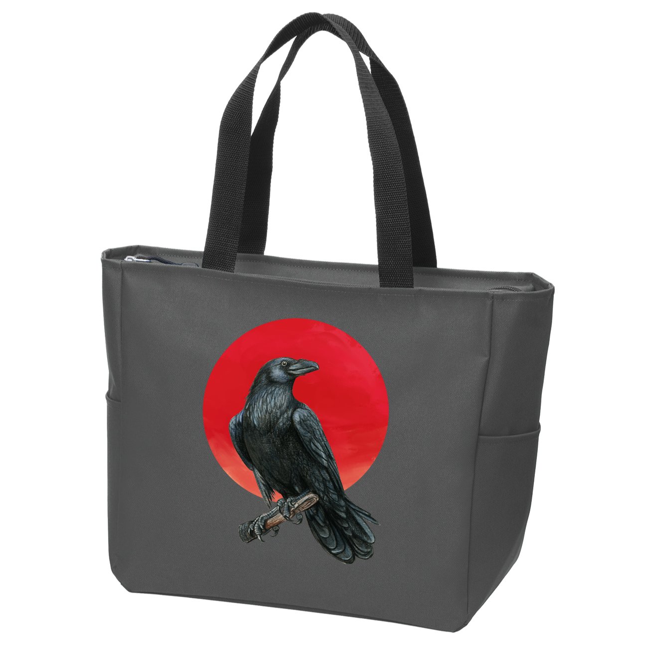 Black Crow Red Moon Zip Tote Bag