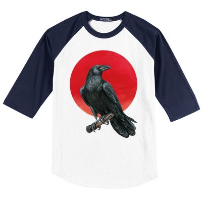 Black Crow Red Moon Baseball Sleeve Shirt