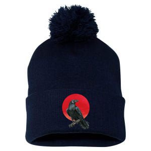 Black Crow Red Moon Pom Pom 12in Knit Beanie