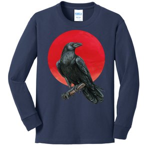 Black Crow Red Moon Kids Long Sleeve Shirt