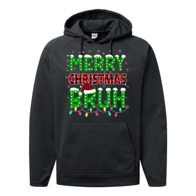 Bruh Christmas Red Plaid Teens Xmas Pajama Performance Fleece Hoodie