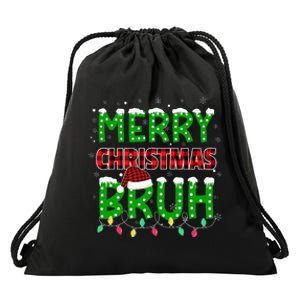 Bruh Christmas Red Plaid Teens Xmas Pajama Drawstring Bag