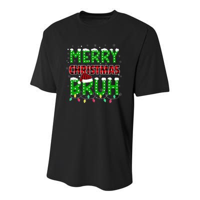 Bruh Christmas Red Plaid Teens Xmas Pajama Youth Performance Sprint T-Shirt