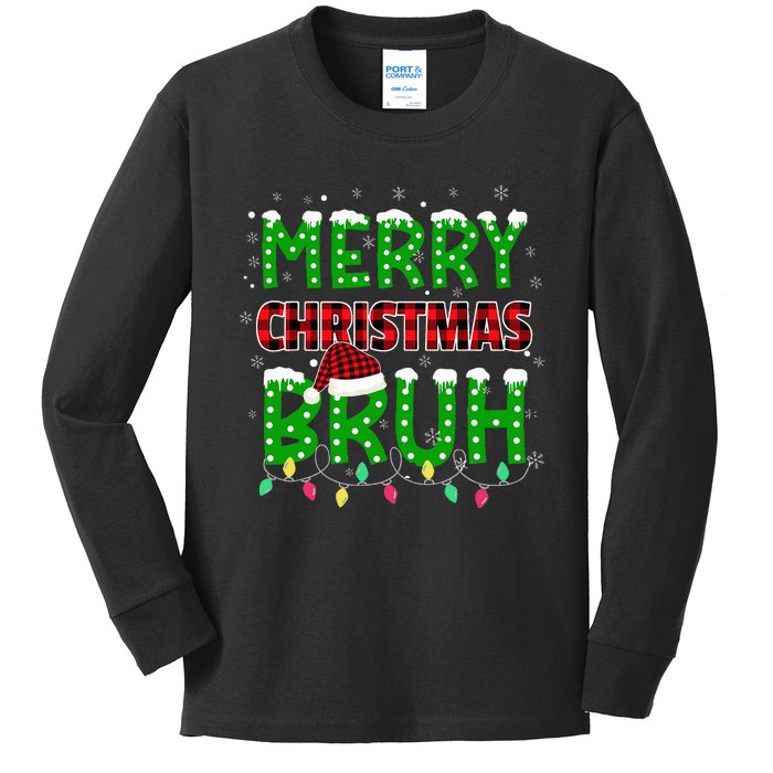 Bruh Christmas Red Plaid Teens Xmas Pajama Kids Long Sleeve Shirt