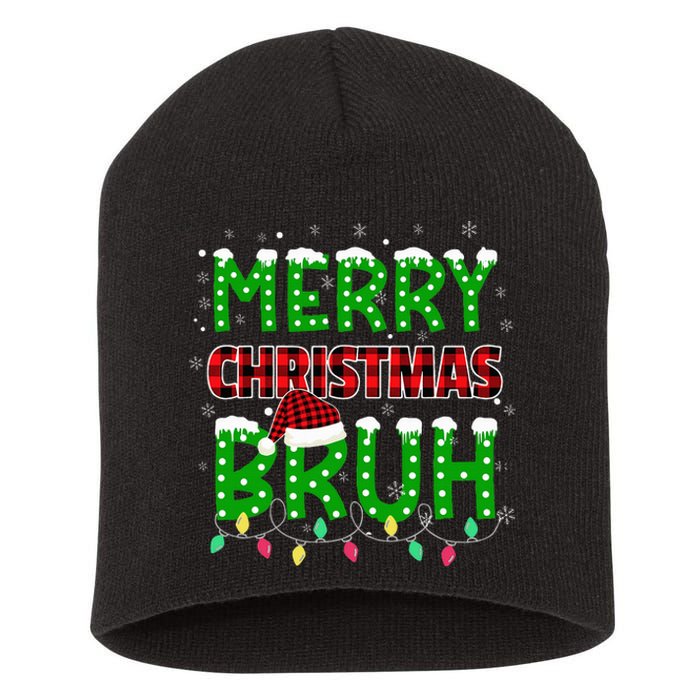 Bruh Christmas Red Plaid Teens Xmas Pajama Short Acrylic Beanie