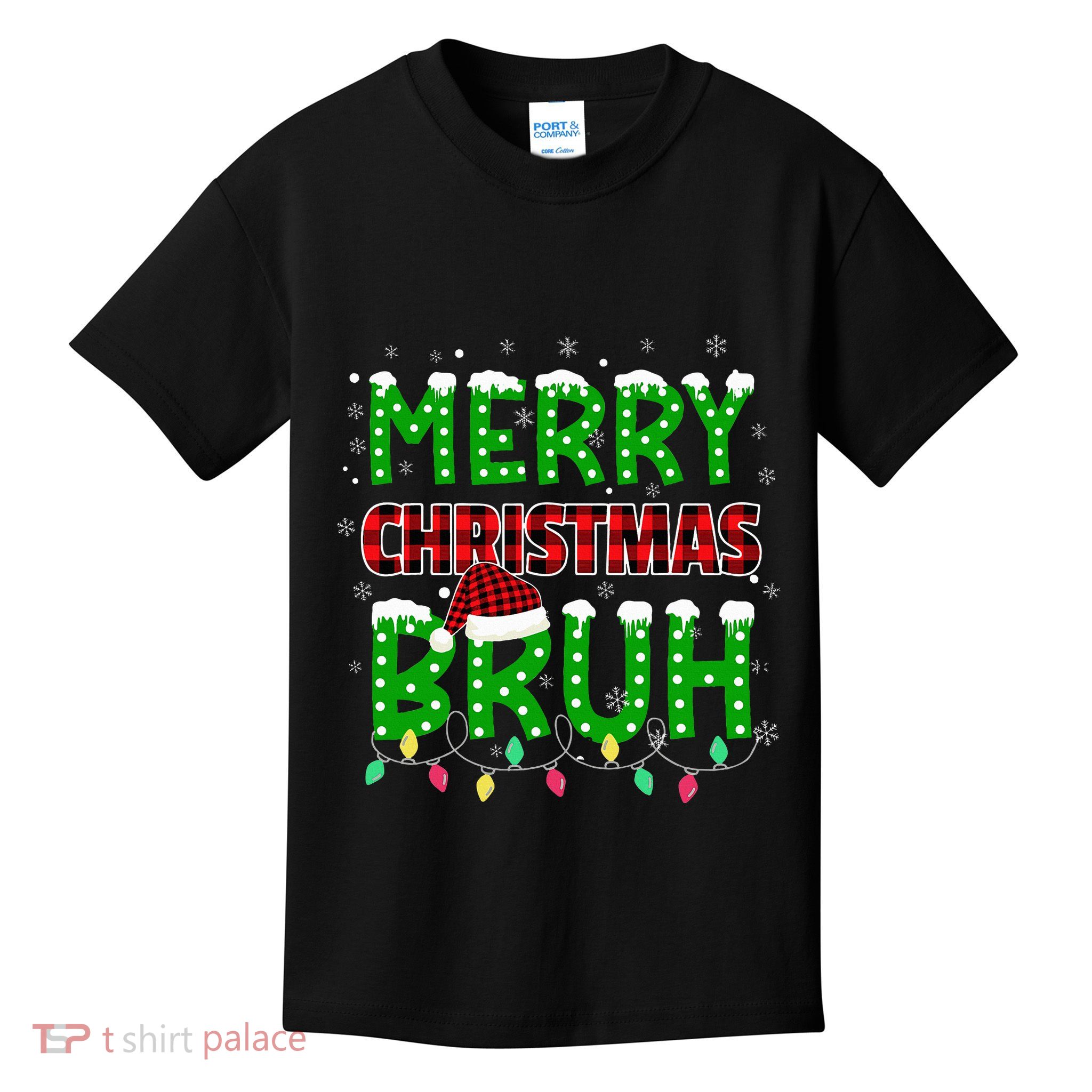 Bruh Christmas Red Plaid Teens Xmas Pajama Kids T-Shirt