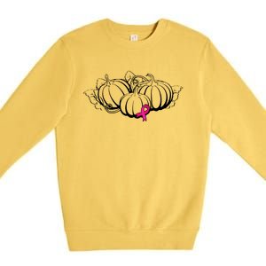 Breast Cancer Ribbon Pumpkin Fall Premium Crewneck Sweatshirt