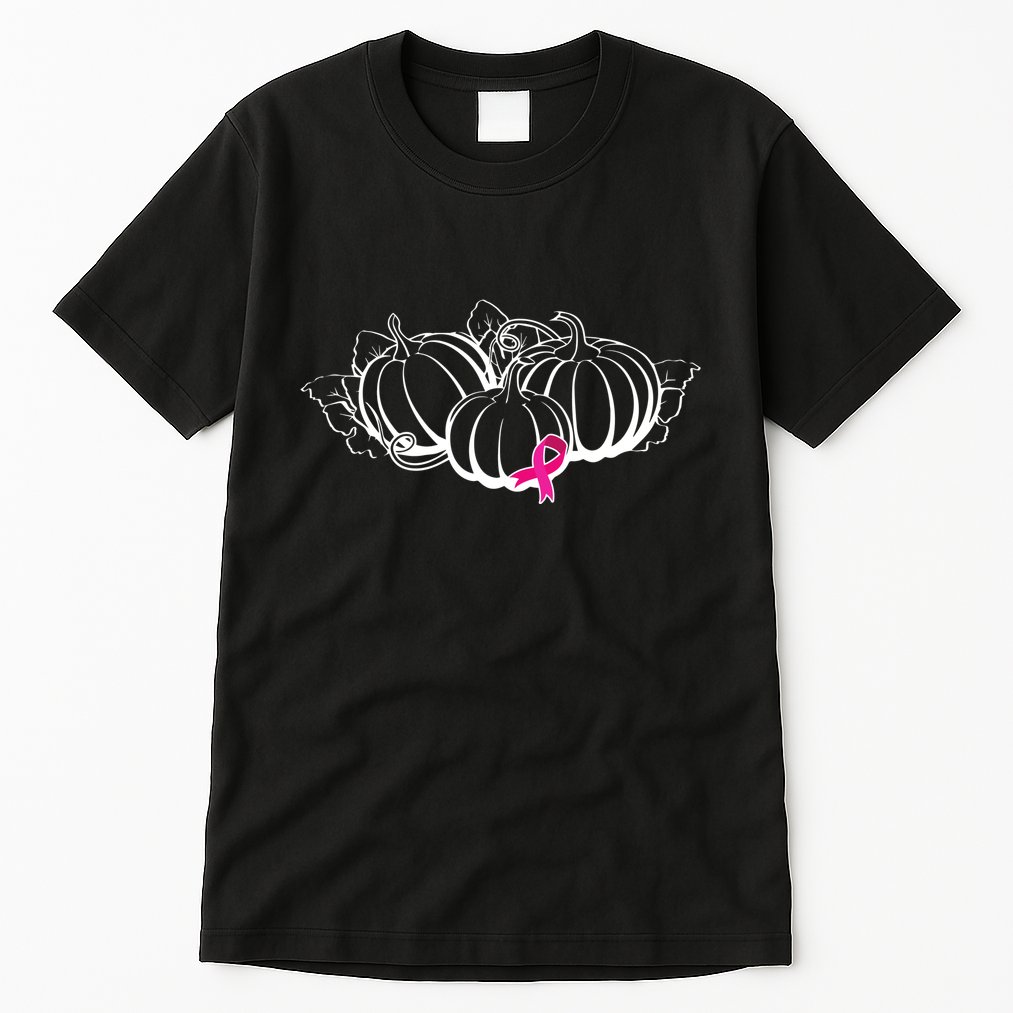 Breast Cancer Ribbon Pumpkin Fall Tall T-Shirt