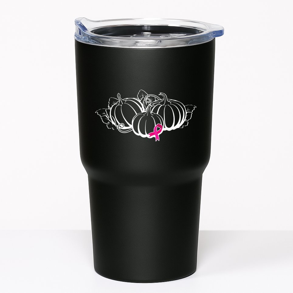 Breast Cancer Ribbon Pumpkin Fall Tumbler
