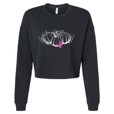 Breast Cancer Ribbon Pumpkin Fall Cropped Pullover Crew